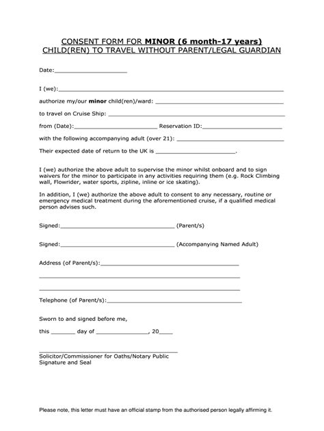 printable minor travel consent form