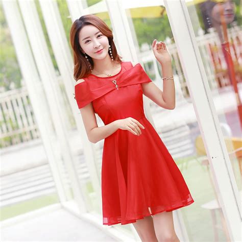 Elegant Korean Women A Line Dresses Summer Short Sleeve Slash Casual