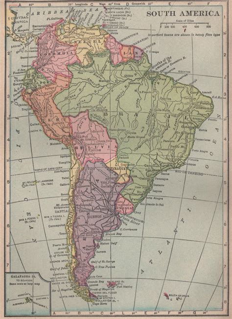 Map Of South America Full Color C S Hammond And Co Atlas C 1910