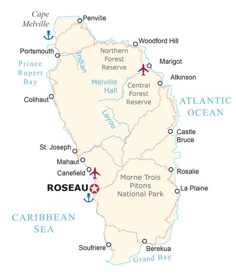 Map Of Roseau Dominica Sena Xylina