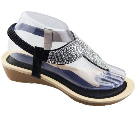 womens  wedge toe post sandals ladies diamante summer soft sole shoes