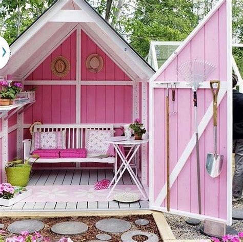 as a gardening shed and shady seating area this bright pink she shed