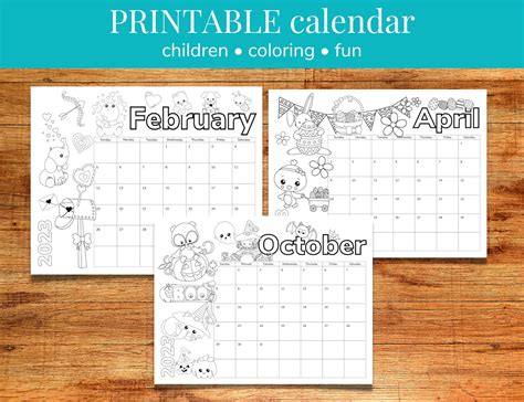 coloring calendar  kids printable monthly etsy australia