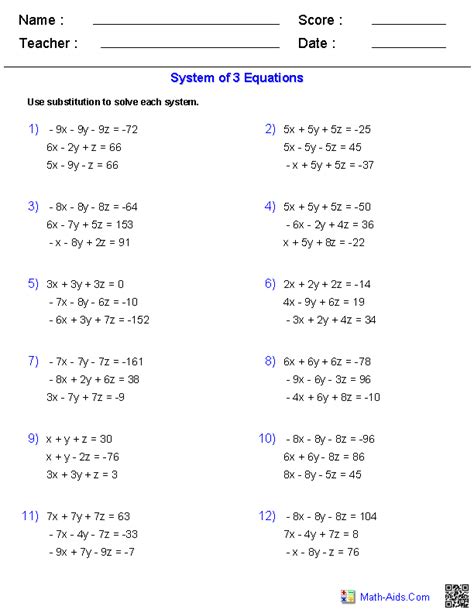 algebra  worksheets systems  equations  inequalities worksheets