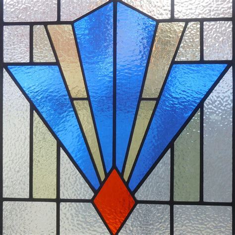 1930 art deco stained glass panel from period home style