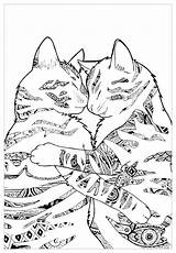 Coloring Cats Cat Pages Adults Kids Animals Two Cute Playing Print Printable Adult Animal Justcolor Hugging Colouring Books Simple Dog sketch template