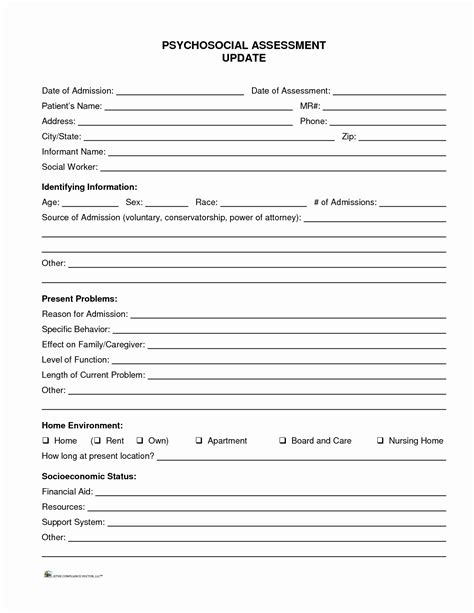 social work assessment form  document template