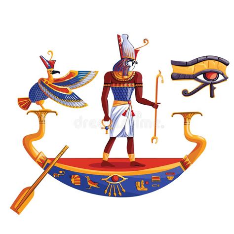 Ancient Egypt Sun God Ra Or Horus In Boat Stock Vector