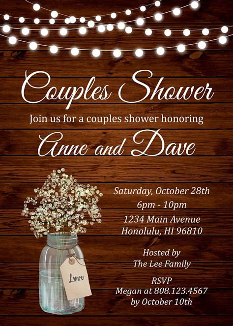 couples shower invitation rustic wedding shower invitation floral mason