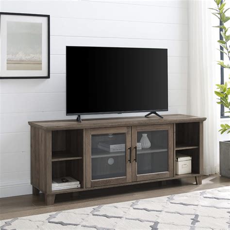 walker edison oxford modern double glass door tv console  tvs    inches   grey