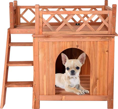 amazoncom lonabr wooden pet dog house  tier dog room shelter  stairs  balcony