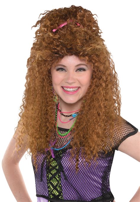 80s brown crimp wig ladies 1980s retro curly funky womens adults
