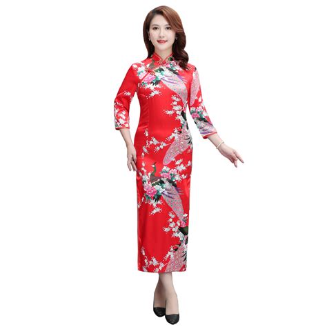 buy red chinese bride wedding qipao dress flower long