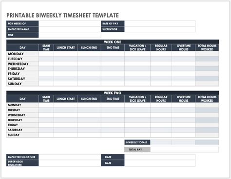 simple biweekly timesheet printable