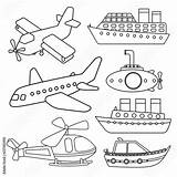 Transport Water Air Coloring Kids Book Vector Stock sketch template
