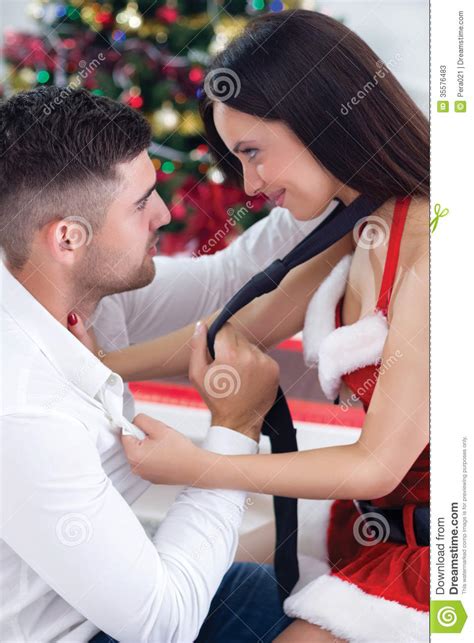 Female Santa Seduces Man On Christmas Night Stock Image Image Of