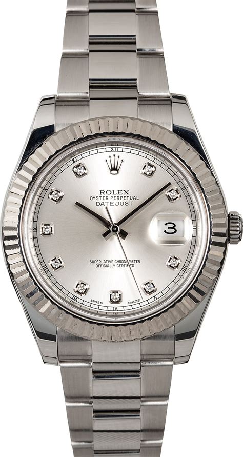 rolex datejust ii silver diamond dial 116334