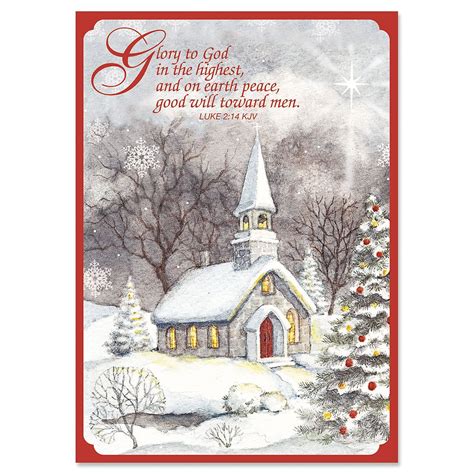 snowy church religious christmas cards holiday  includes
