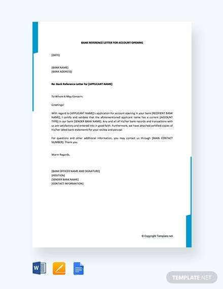 bank reference letter  account opening template google docs word