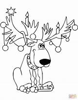 Renna Reindeer Cuernos Renne Navidad Stampare Antlers Addobbata Sagome Coloradisegni Ritagliare Luces Babbo Supercoloring sketch template