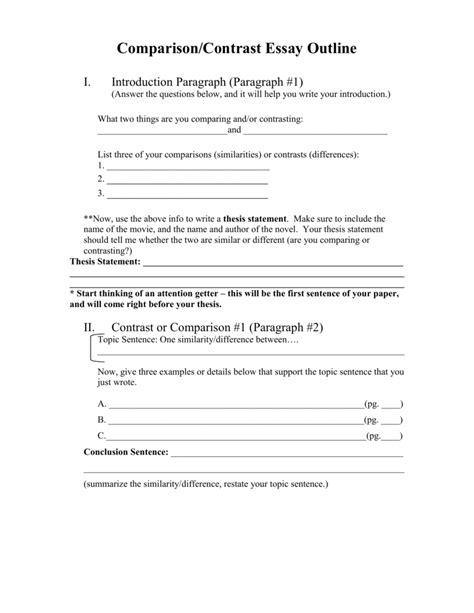 comparisoncontrast essay outline