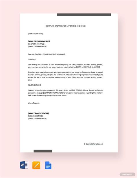 query letter template  word   templatenet