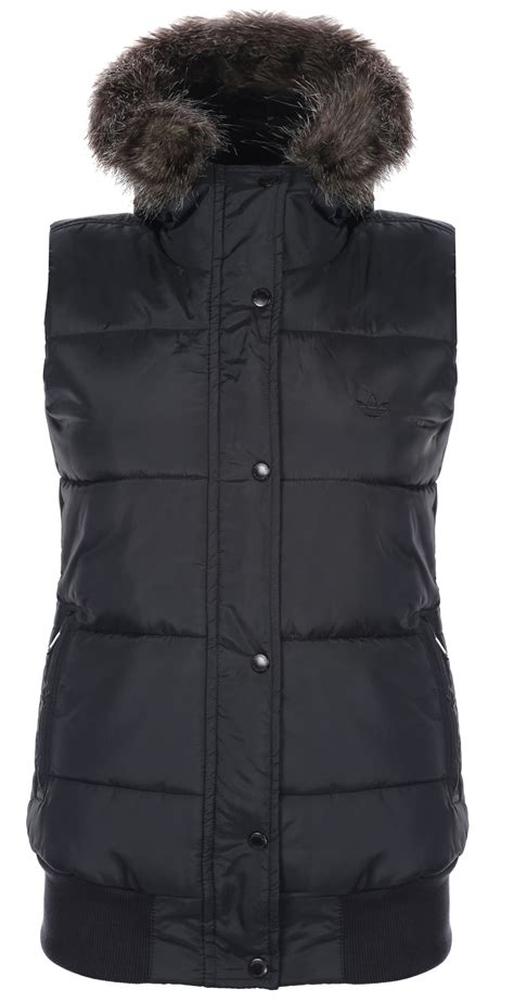adidas originals womens fur hooded vest jacket gilet bodywarmer sleeveless coat ebay