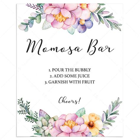 printable momosa bar table sign  watercolor flowers instant