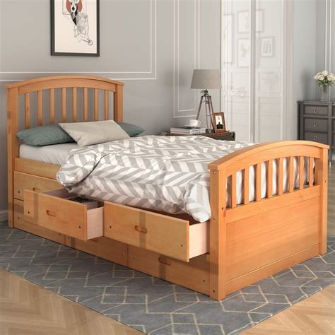 twin size platform storage bed solid wood bed   drawers oak cool toddler beds
