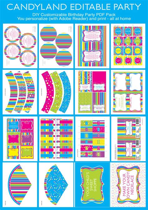 candyland birthday party invitation decorations templates etsy