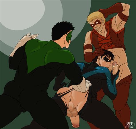 nightwing threesome with red arrow and green lantern gay superhero sex