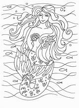 Coloring Mermaid Pages Adult Ocean Digital Undersea Embroidery Pattern Getcolorings Printable Getdrawings sketch template