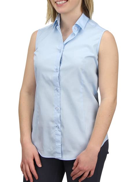 womens sleeveless collared shirt  cotton button  work casual
