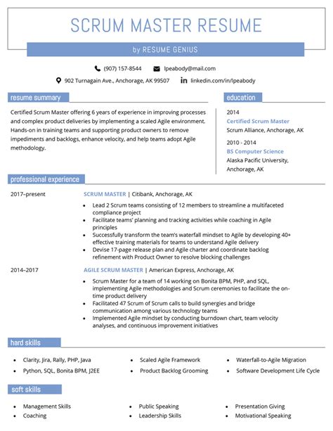 scrum master resume samples   sample scrum master resume