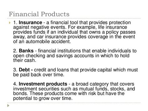 categories  financial products