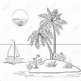 Drawing Island Palm Tropical Trees Tree Sea Ship Beach Coloring Drawings Clipart Sun Vector Tattoo Pages Insel Flowers Simple Kids sketch template