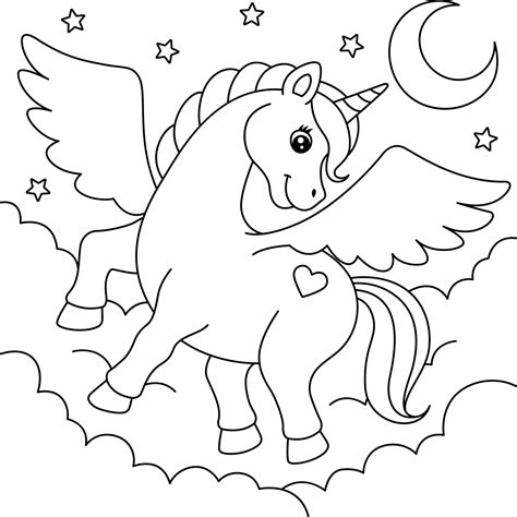 flying unicorn coloring page  kids  vector art  vecteezy