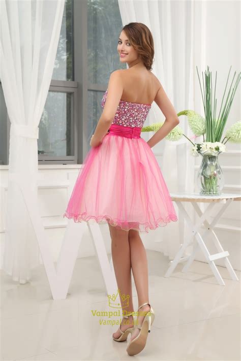 Hot Pink Short Strapless Prom Dresses Hot Pink Semi Formal Dresses