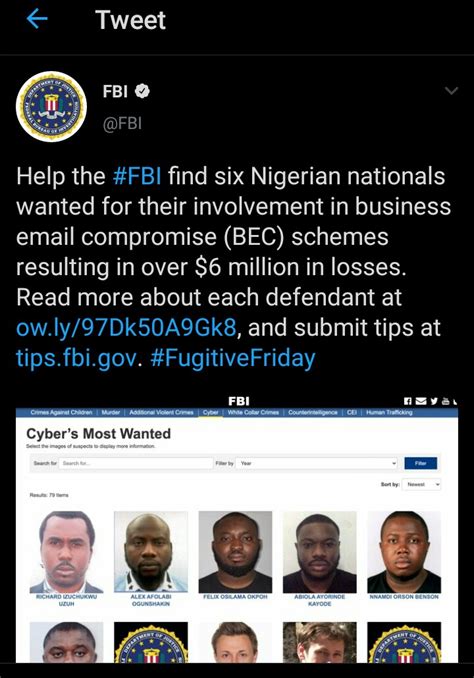 Fbi Declares 6 Nigerians Wanted For 6 Million Fraud