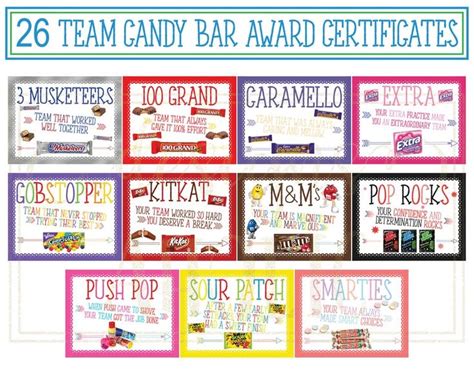 candy bar award certificates   words team candy bar awards