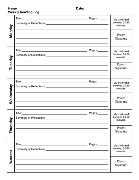 printable reading log templates  kids middle school adults