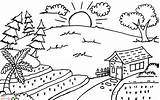 Pemandangan Sketsa Mewarnai Alam Desa Berwarna Bagus sketch template