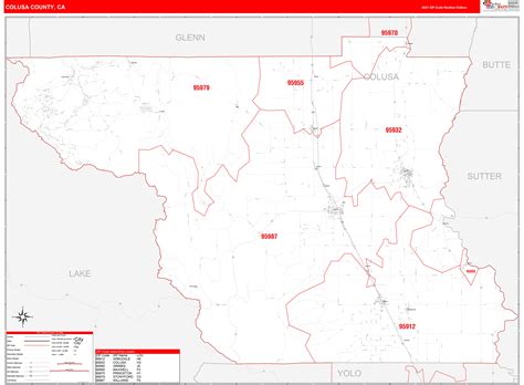 colusa county ca zip code wall map red  style  marketmaps mapsales