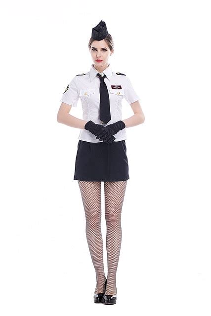 adult women sexy air hostess uniform flight stewardess costume navy shirt shorts skirt attendant