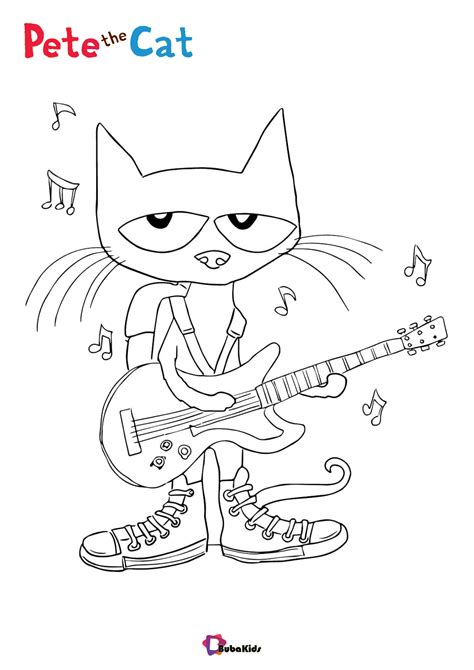 pete  cat playing guitar coloring page cartoon cat bubakidscom