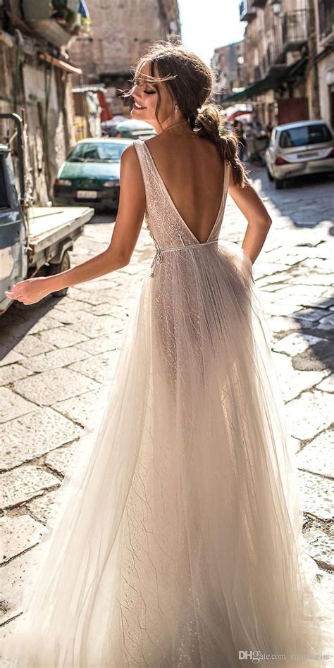 Discount Berta Bride 2018 Lace Wedding Dresses Backless Deep V Neck