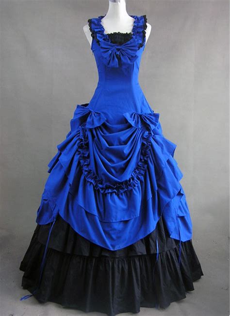 Jewelry Blue And Black Gothic Cotton Victorian Dress