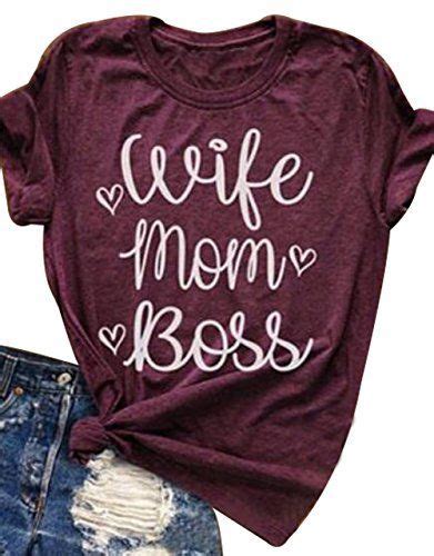 Womens Wife Mom Boss Print Top Funny T Shirt Casual Short Sleeve