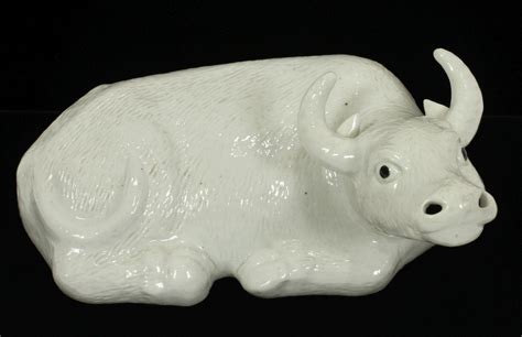 Chinese Porcelain Water Buffalo 19th C H 5 L 8