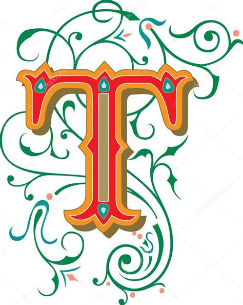 Beautifully Decorated English Alphabets Letter T — Stock Vector